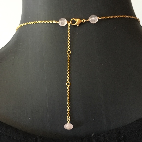 Rose Quartz Trio Handmade Necklace on Gold Chain - Picture 6 of 8
